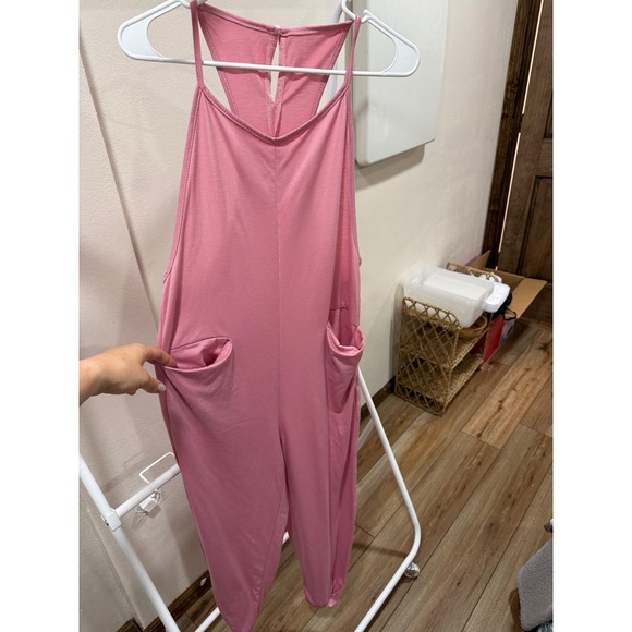 Unbranded Pants - Womens Pink Racerback Harem Jumpsuit Slouchy Jogger Romper with Pockets Size S